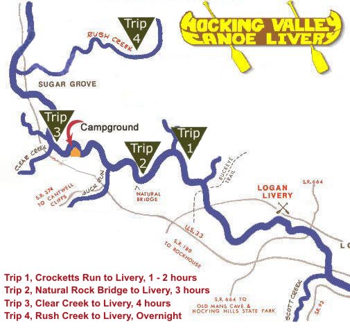 Hocking Valley Canoe Livery Canoeing Map
